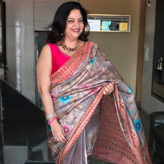 Ishani: Brown Silk Cutwork Saree