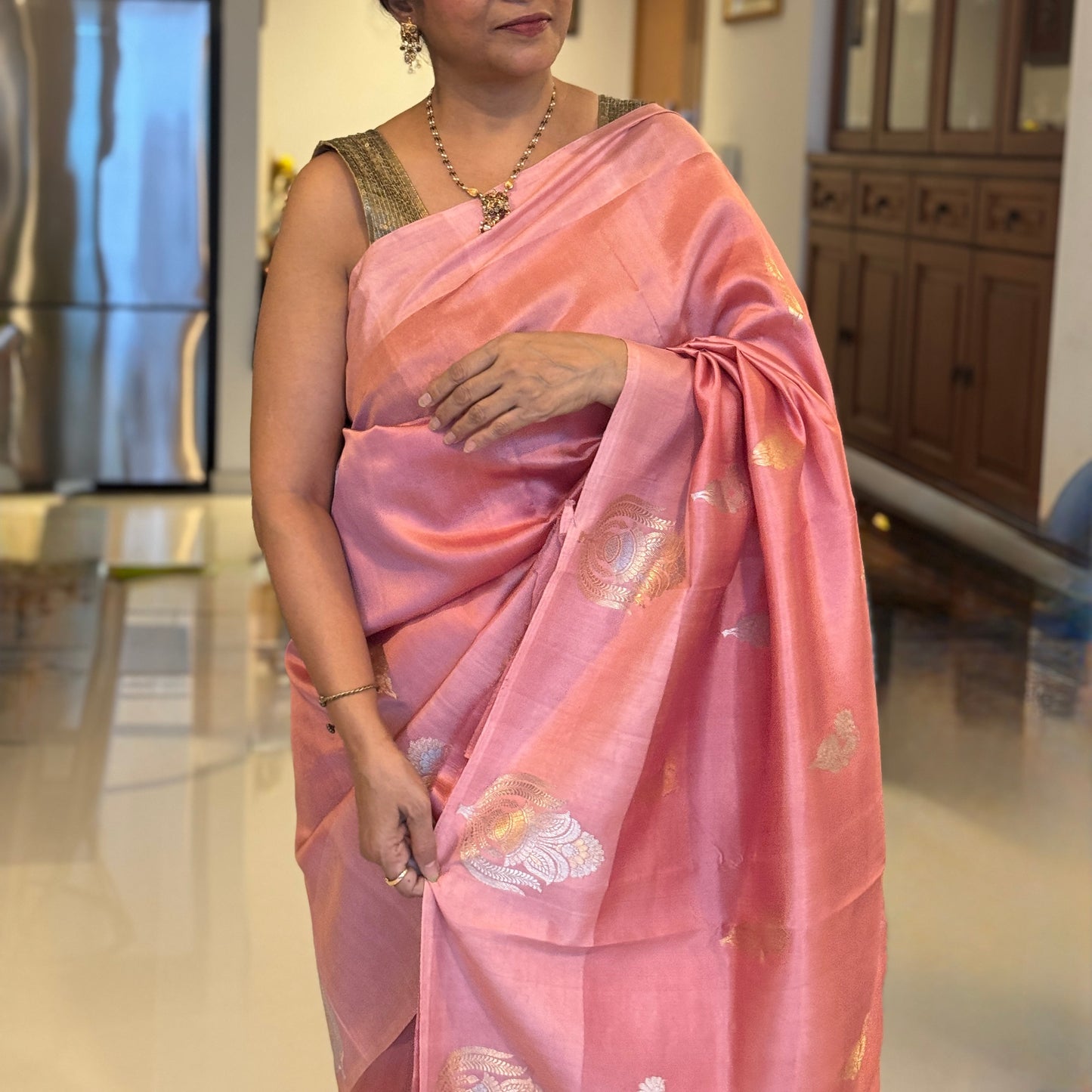 Gulnaar Blush: Pink Banarasi Katan Silk Saree