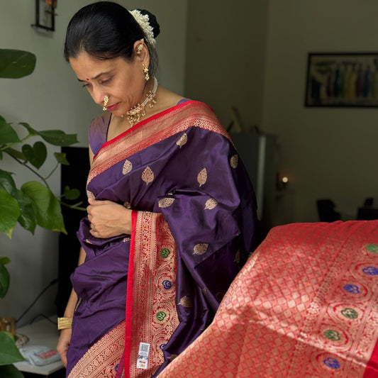 Rajnigandha: Purple Banarasi Katan Silk Saree