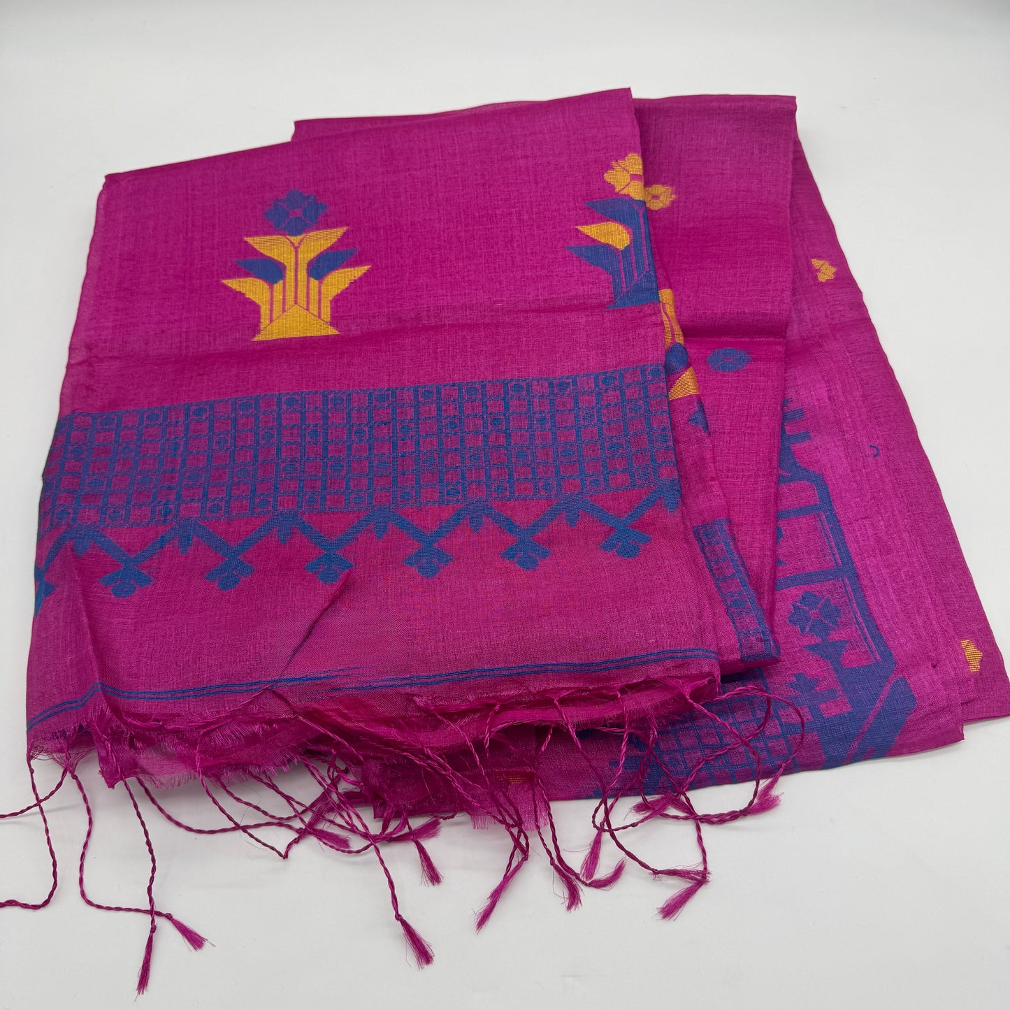 Ava: Pink Handwoven Tussar Silk Jamdani Saree