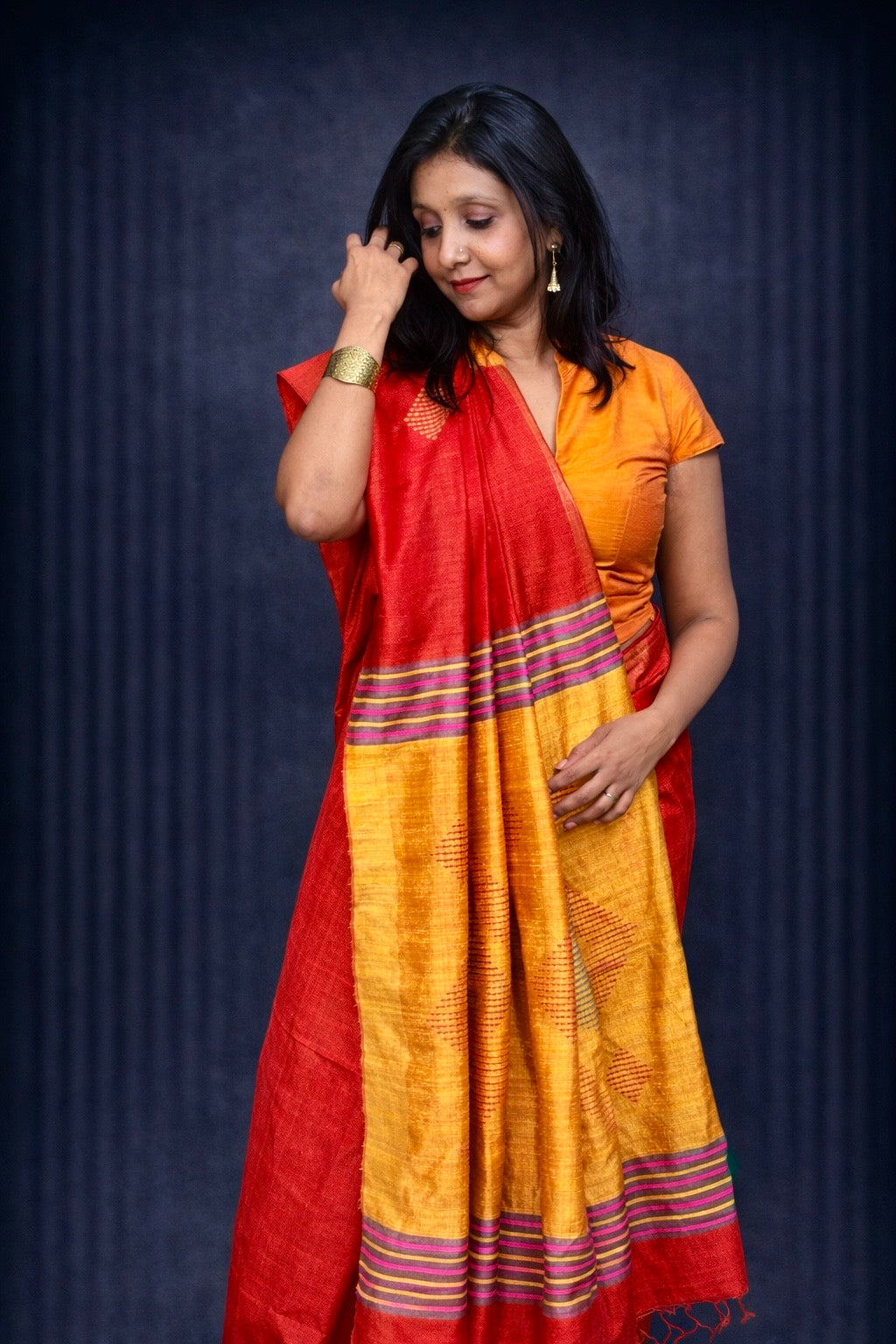 Golden Raga: Red Ghicha Silk Saree