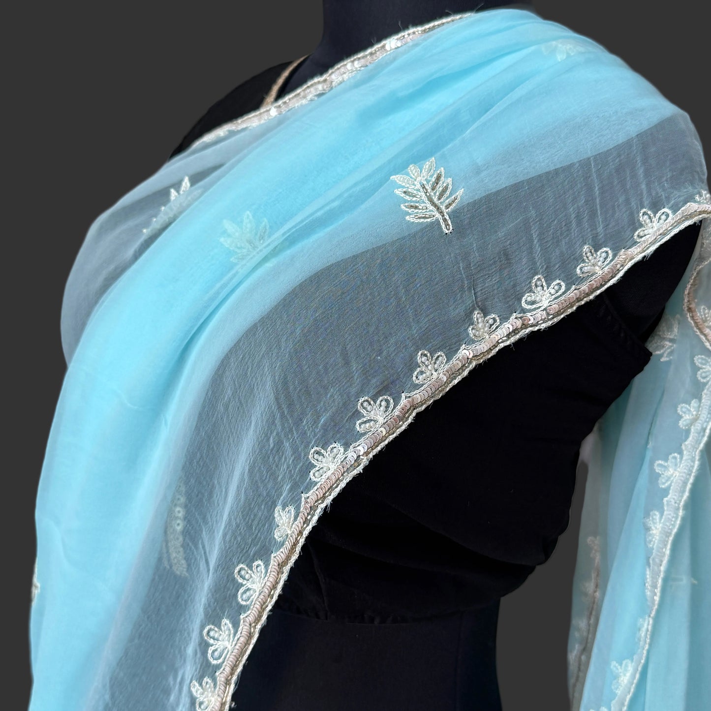 Blue Chiffon Saree with Sequins