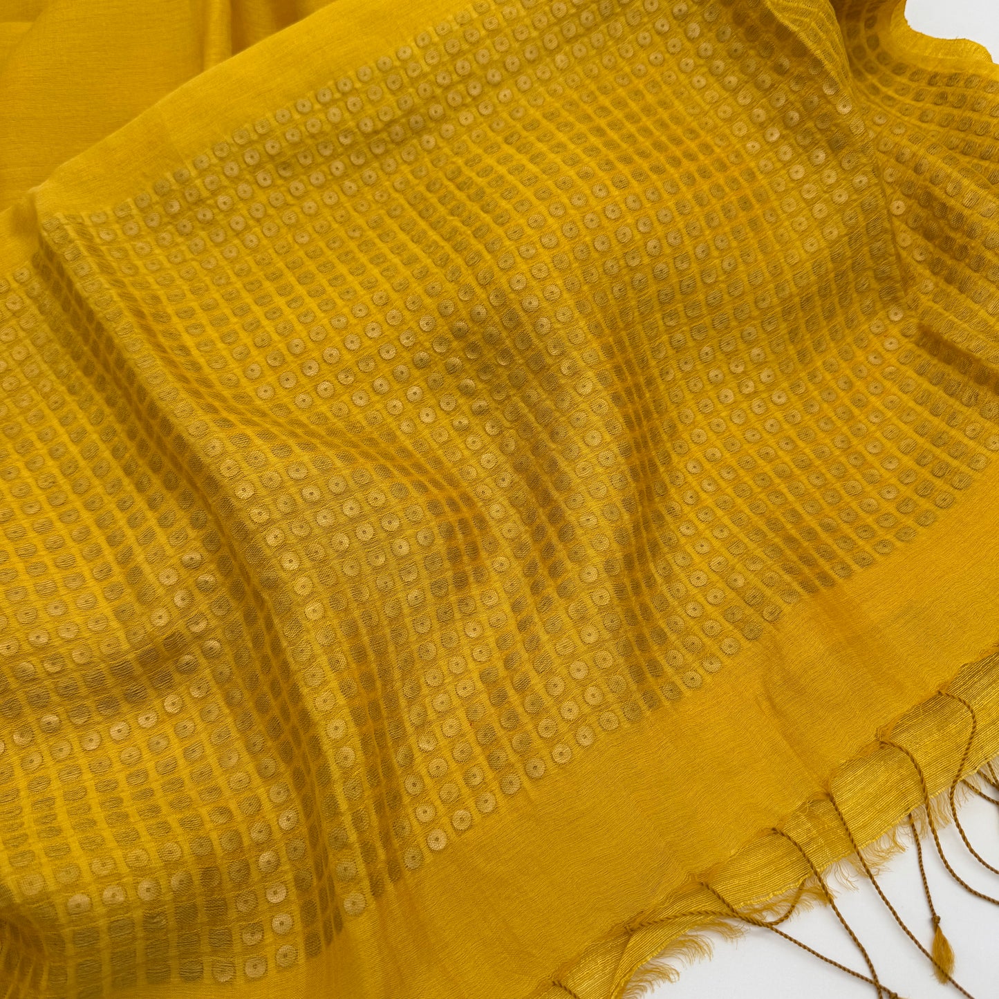 Kanaktara: Yellow Tussar Silk Saree with Sequins
