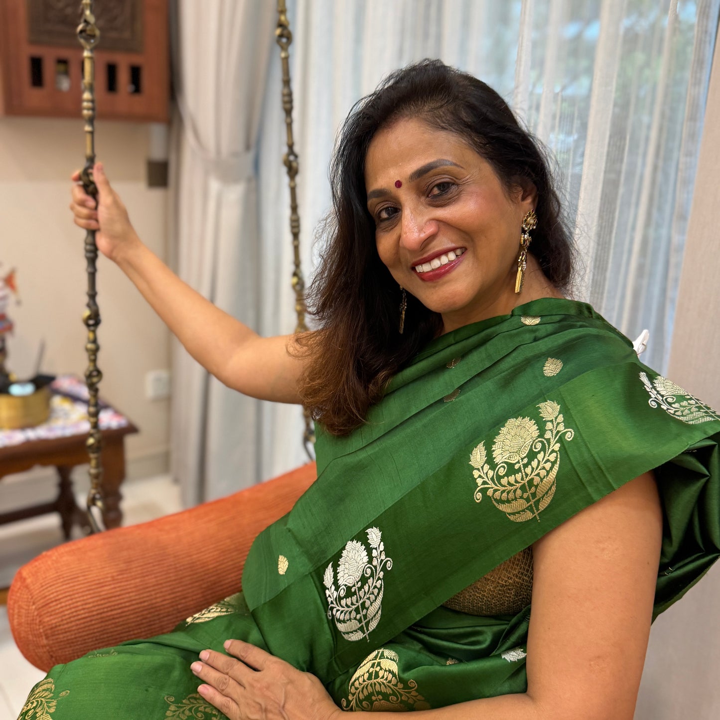 Vanya: Green Borderless Banarasi Katan Silk Saree