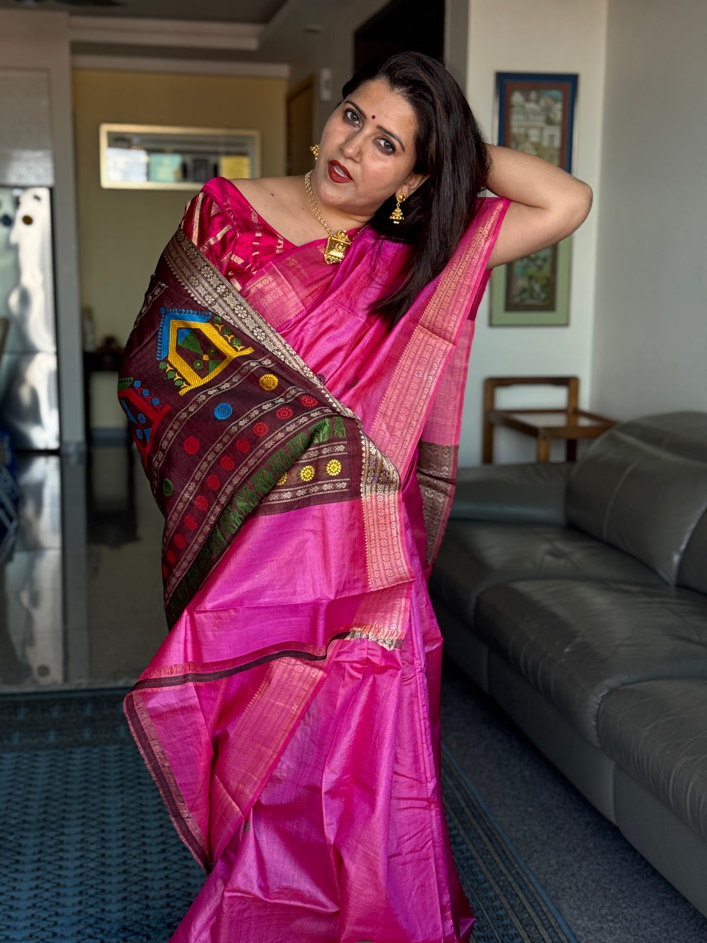 Disha: Pink Dolabedi Handwoven Pure Silk Saree
