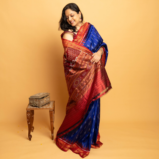 Neelaya: Blue Sambalpuri Ikkat Silk Saree