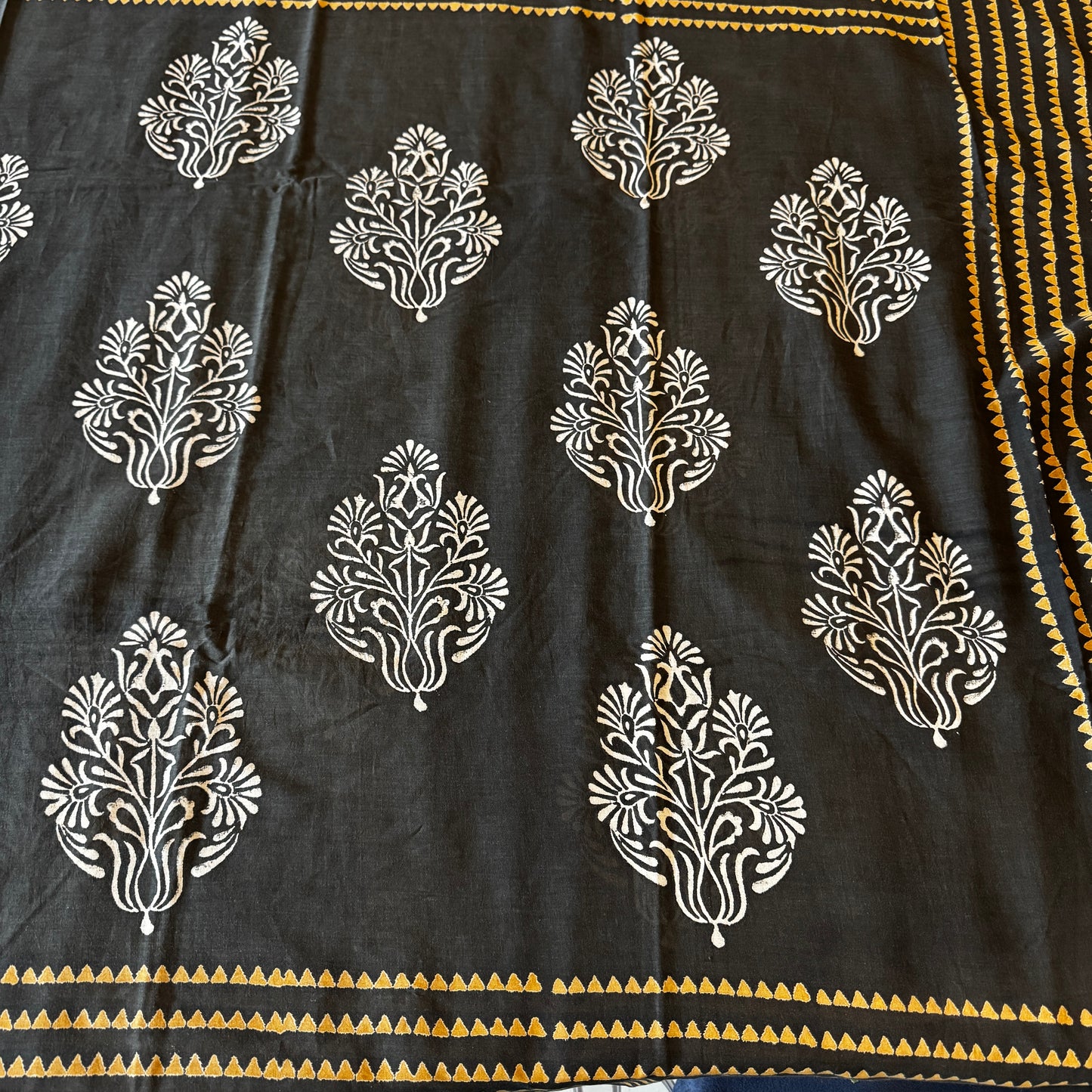 Ruhani: Black Cotton Sanganeri Block Print Saree
