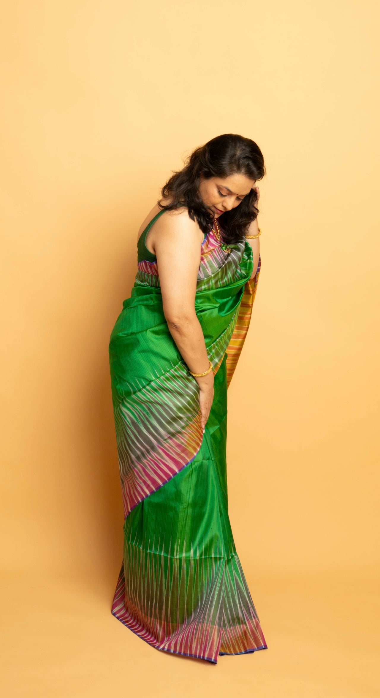Aranya: Green Sambalpuri Ikkat Silk Saree