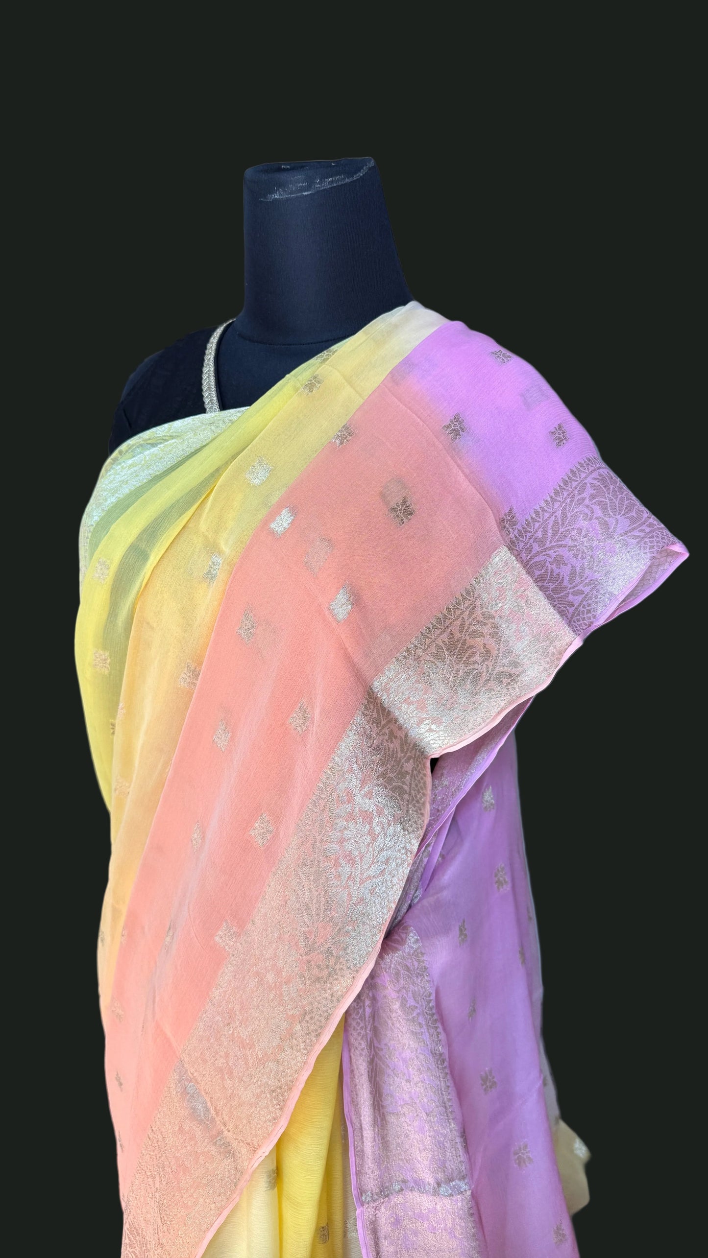 Saloni: Yellow & Pink Chiffon Saree