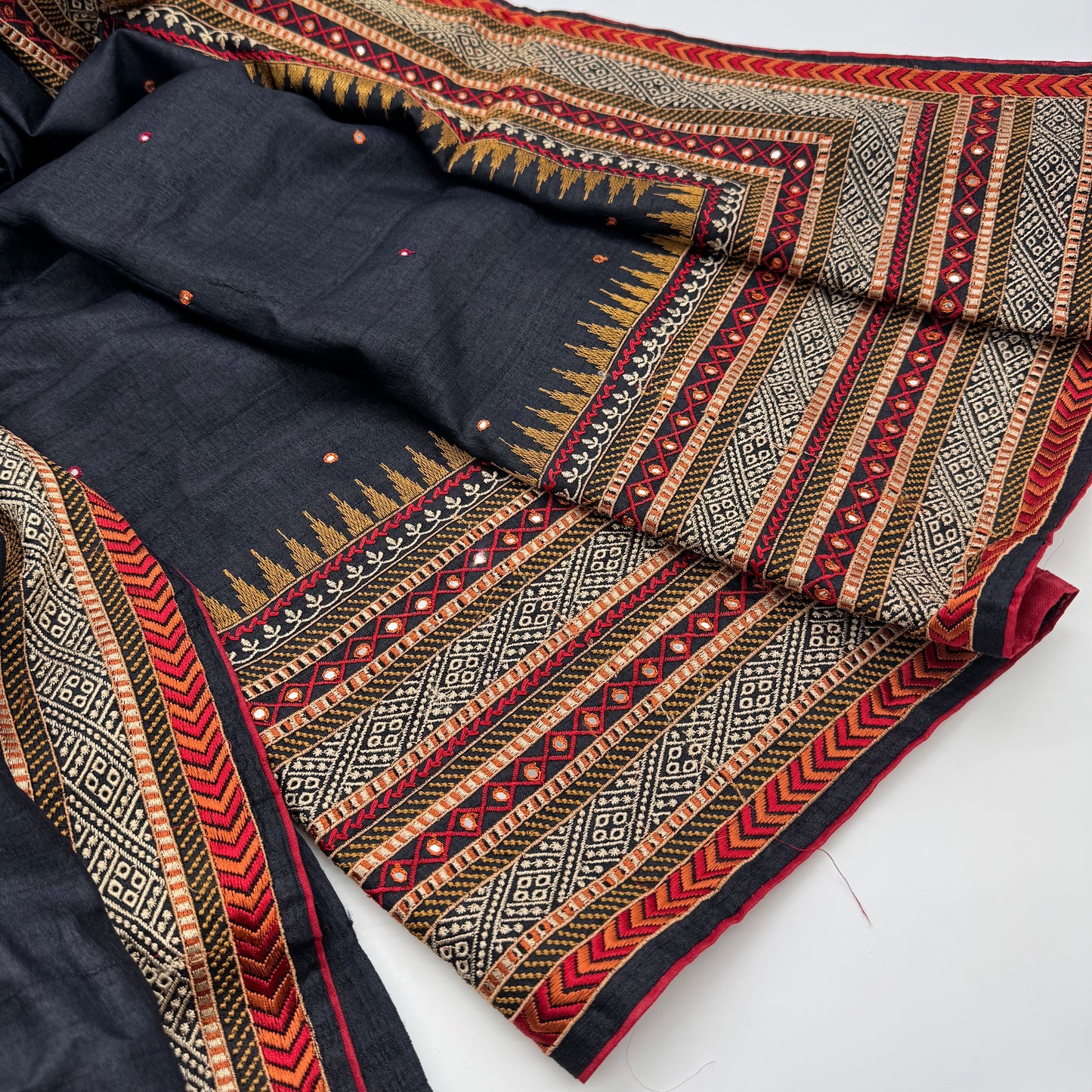 Neeraja: Black Embroidered Tussar Silk Saree