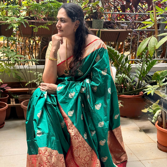 Dhriti: Green Handwoven Katan Silk Saree