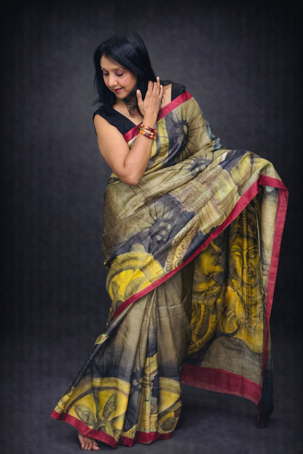 Tanjore: Handpainted Tussar Silk Saree
