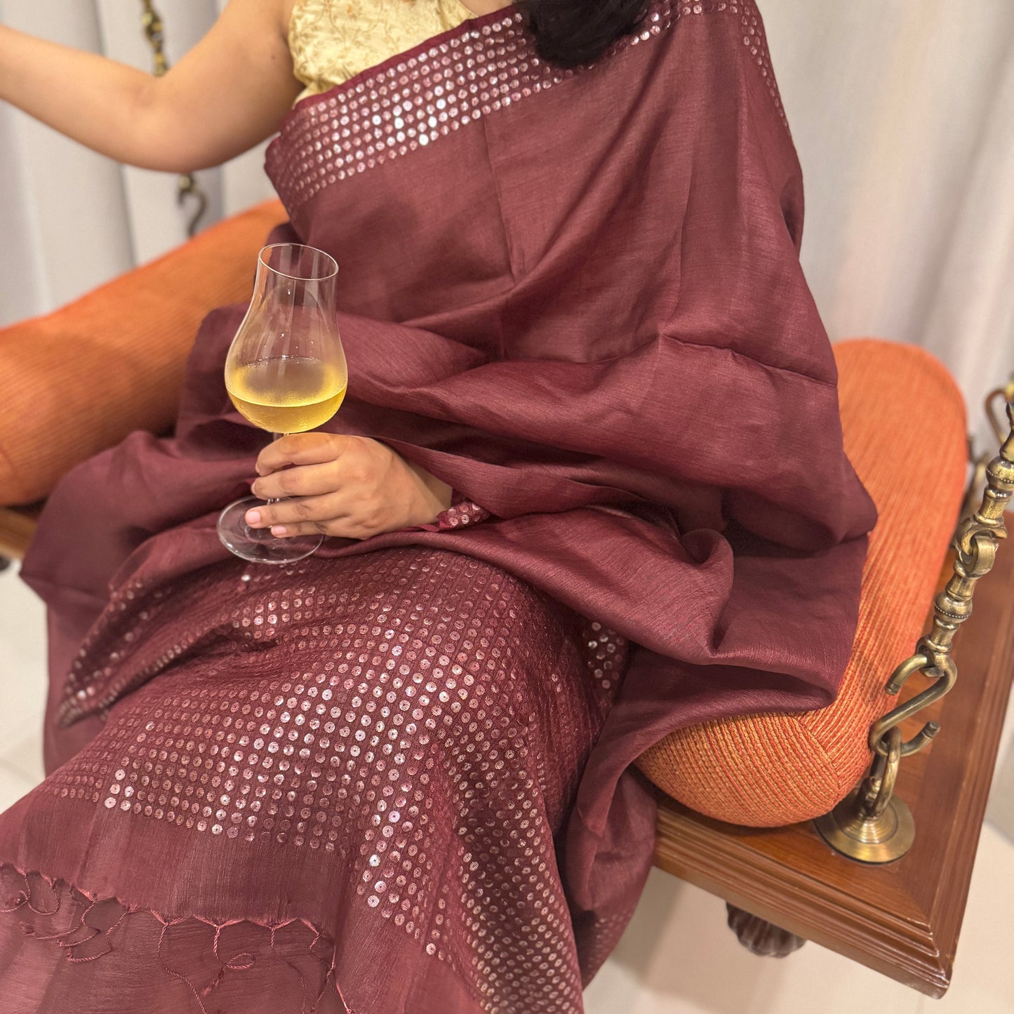 Keya: Brown Tussar Silk Saree with Sequins
