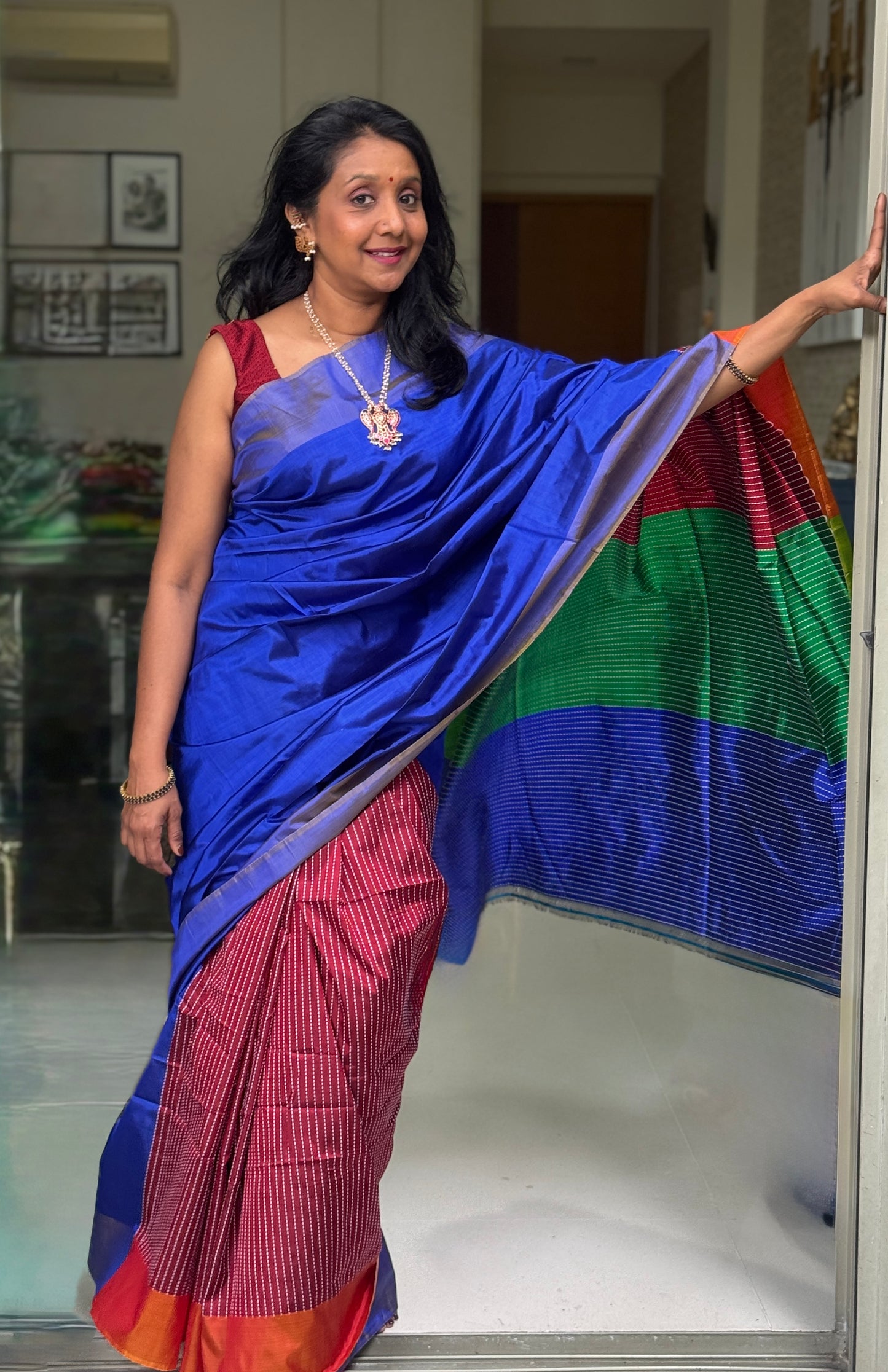 Nivedita: Blue Handwoven Katan Silk Saree