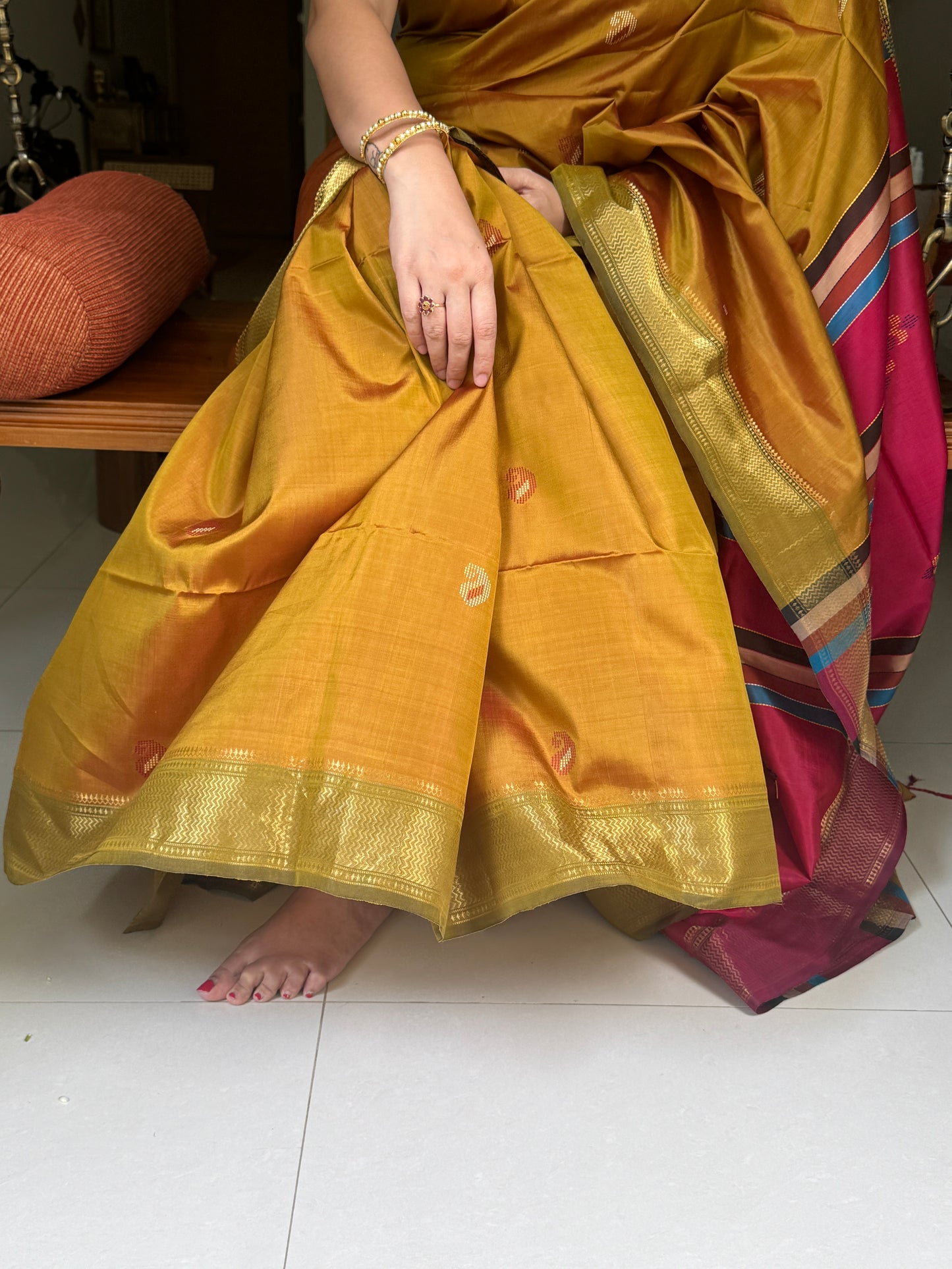 Akshatha: Yellow Handwoven Katan Silk Saree