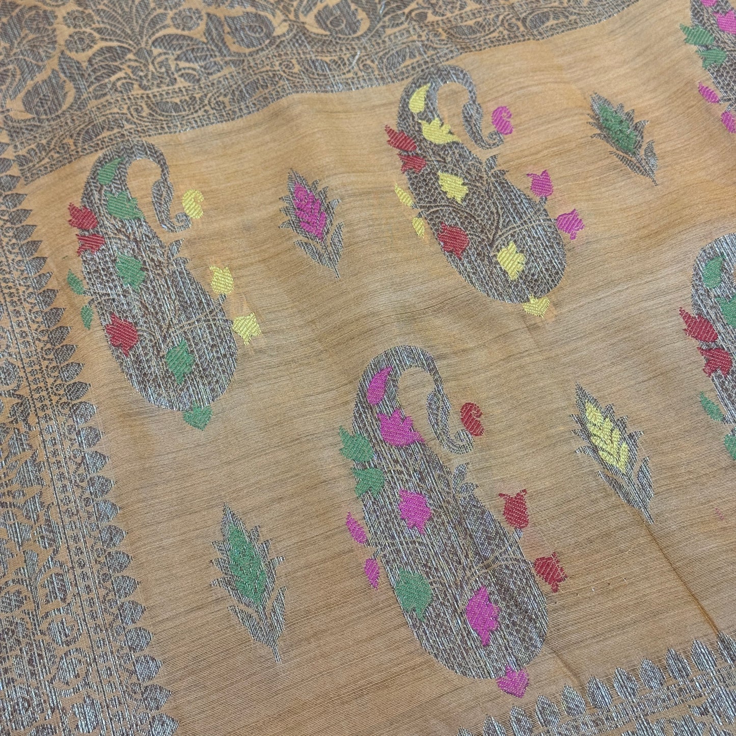 Kesar: Orange Handwoven Munga Tussar Silk Saree