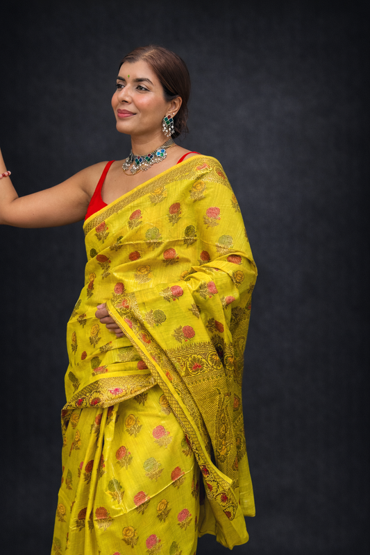 Diya: Lime Green Handwoven Munga-Tussar Silk Saree