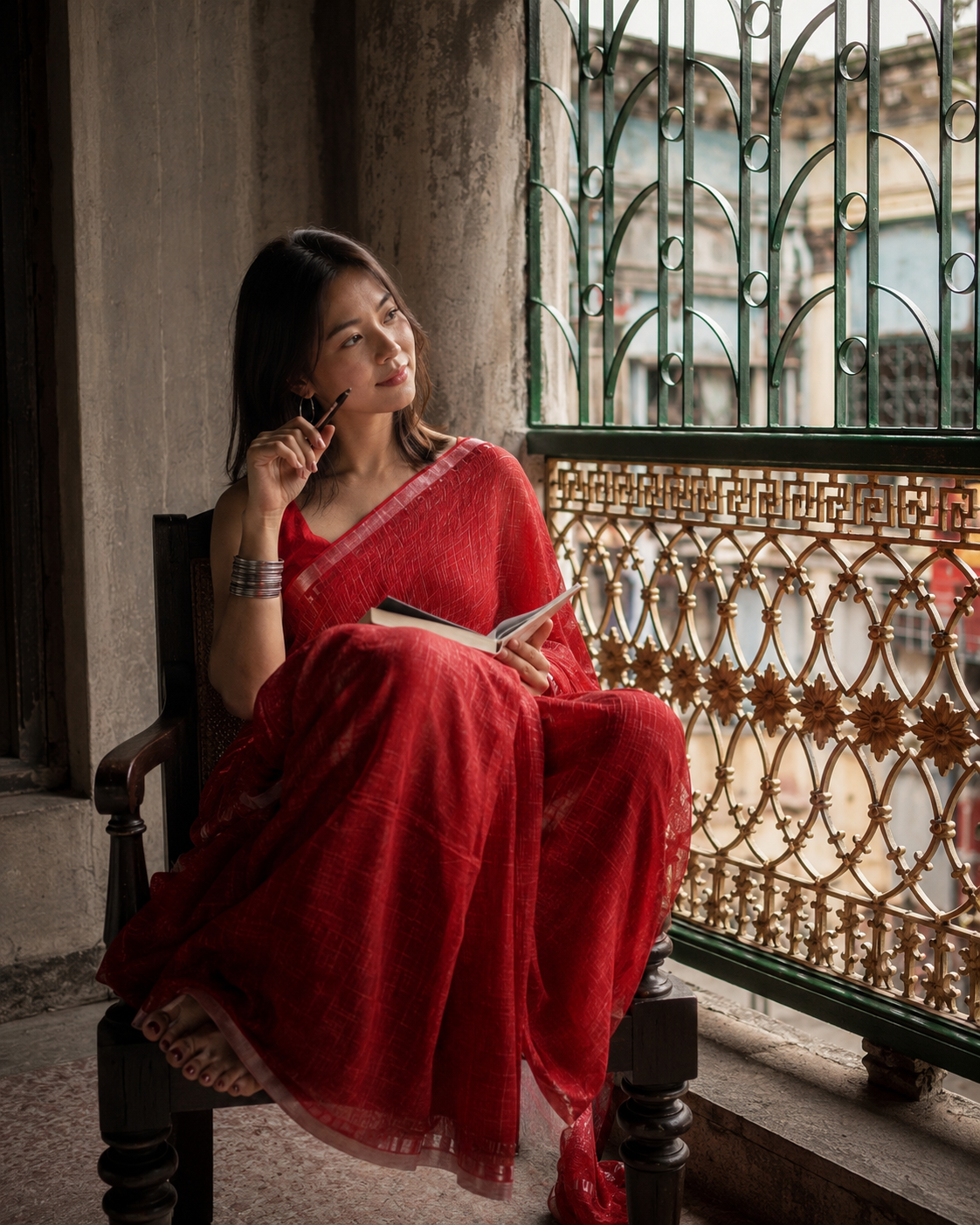 Pritha: Red Linen Saree