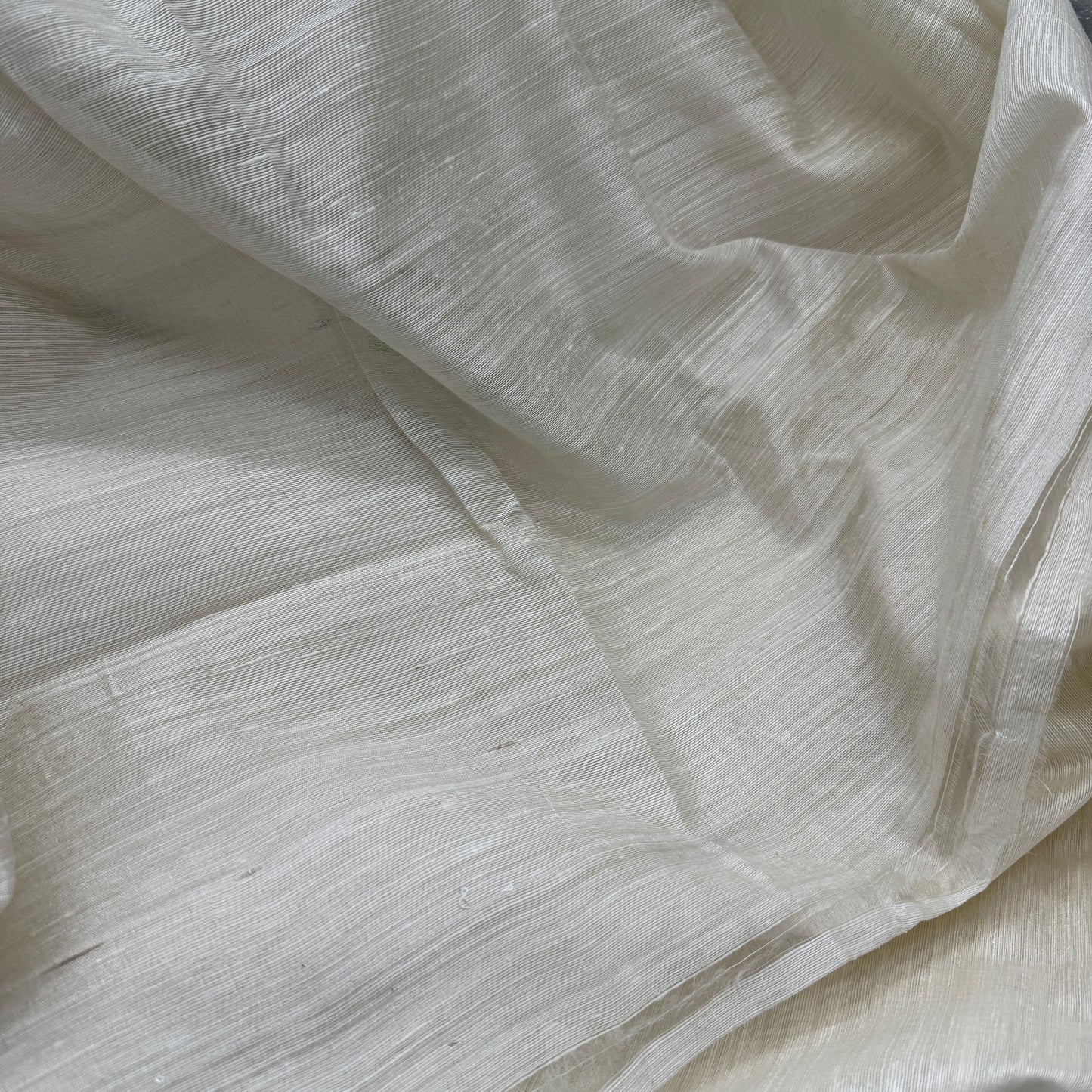 Pakhi: White Jamdani Saree with Multicolored Embroidery