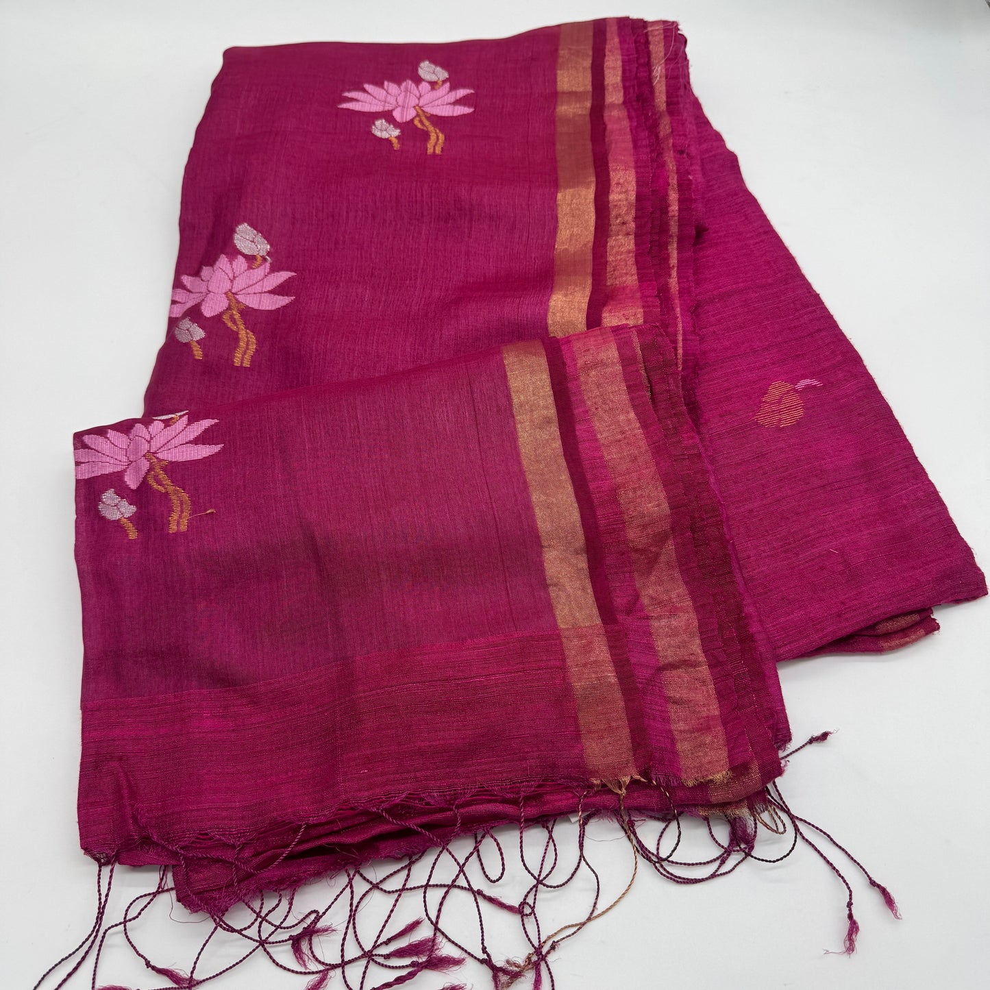 Avni: Pink Handwoven Tussar Silk Saree