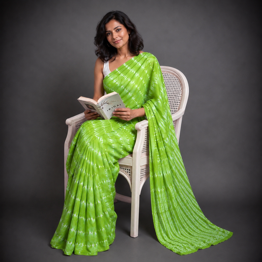 Durba: Green Cotton Bandhni Saree