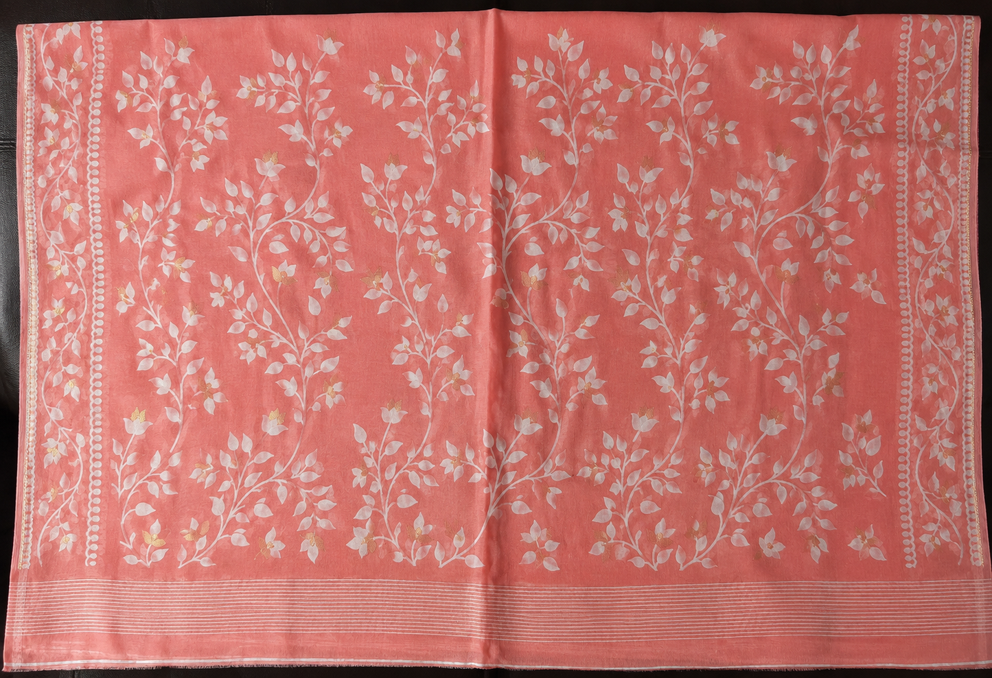 Kadambari: Peach Handwoven Jamdani Cotton Saree