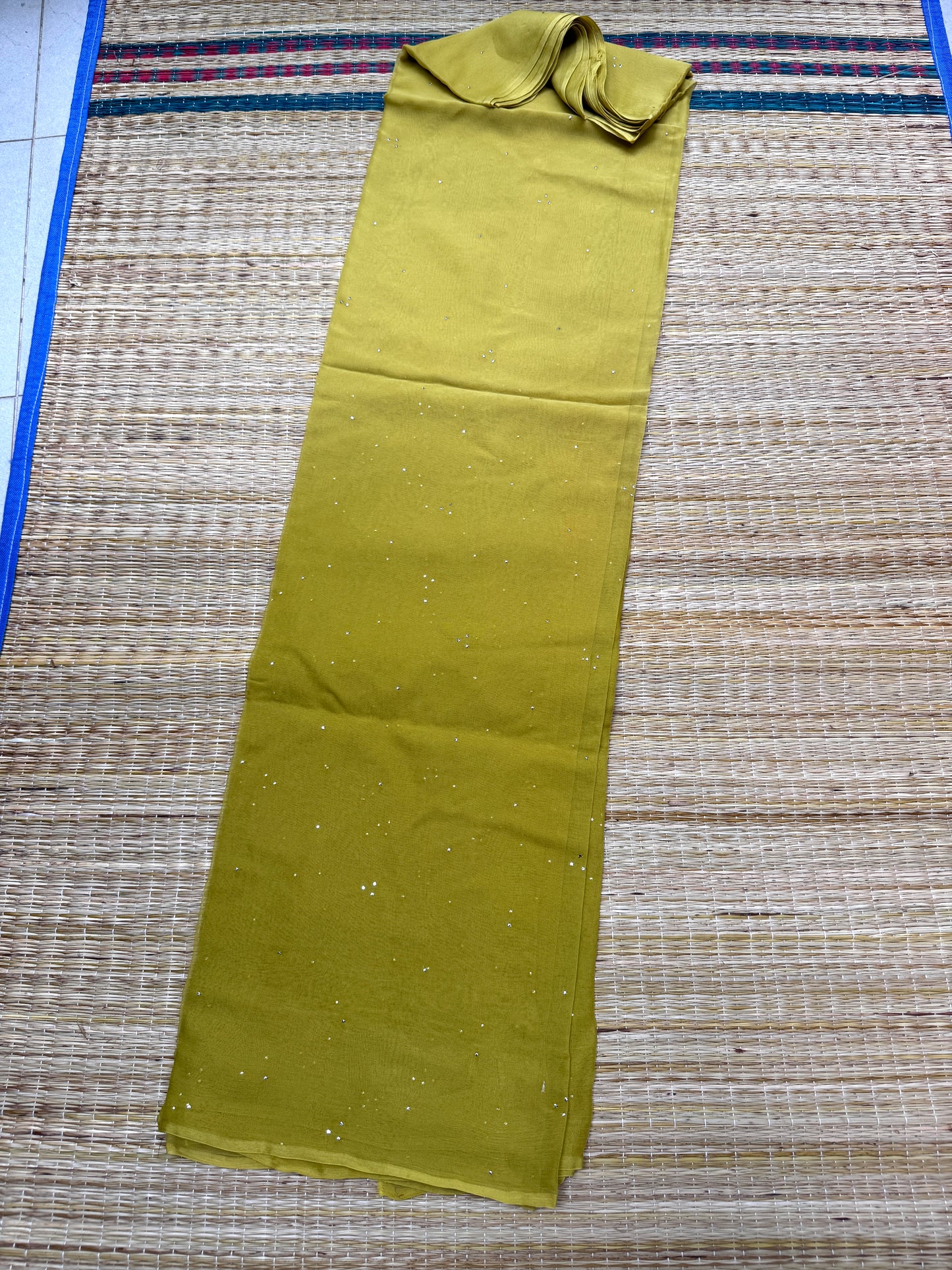 Minal: Olive Green Ombré Chiffon Saree