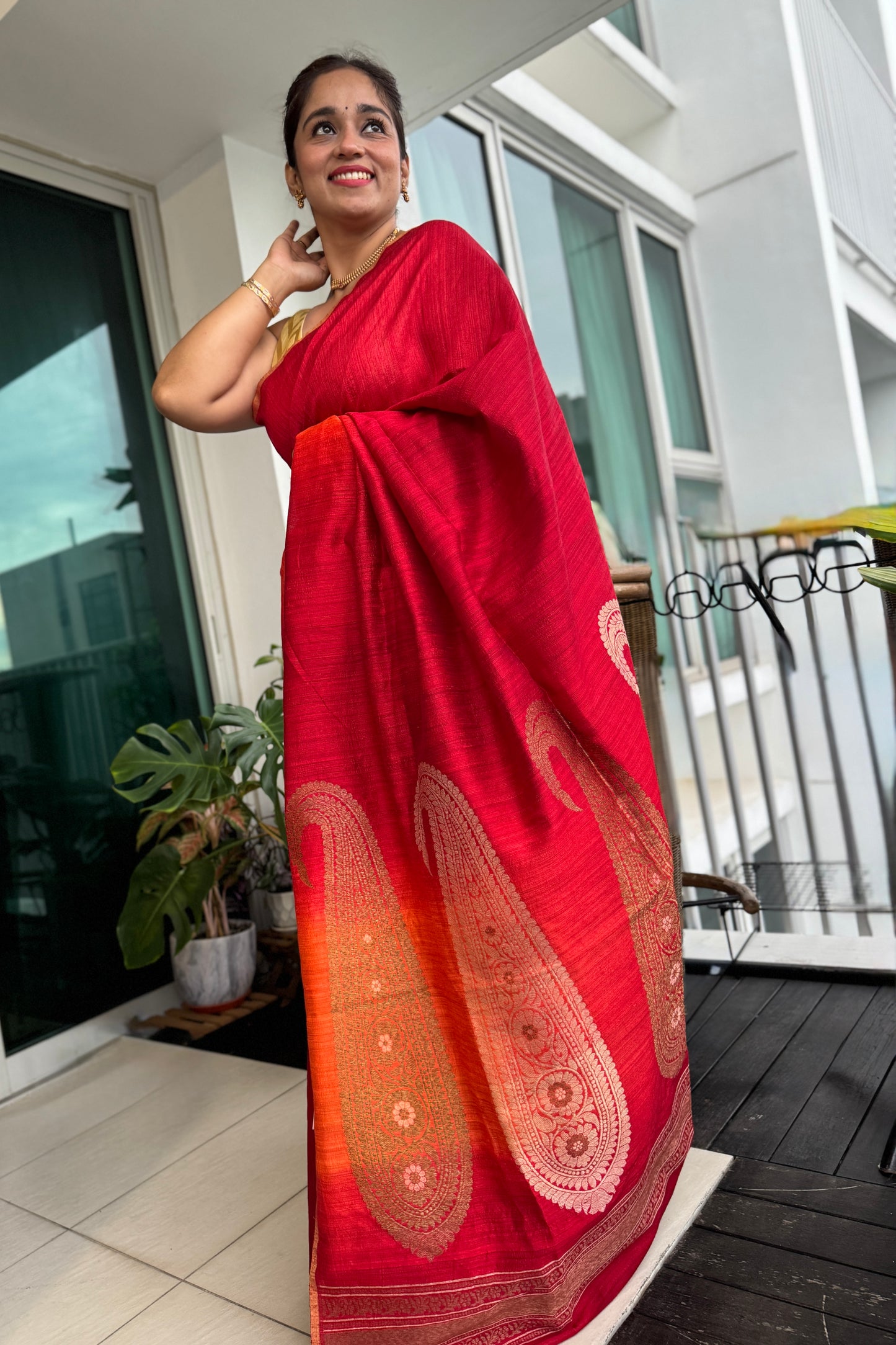 Ember: Red Raw Silk Banarasi Saree with Ombré Shading