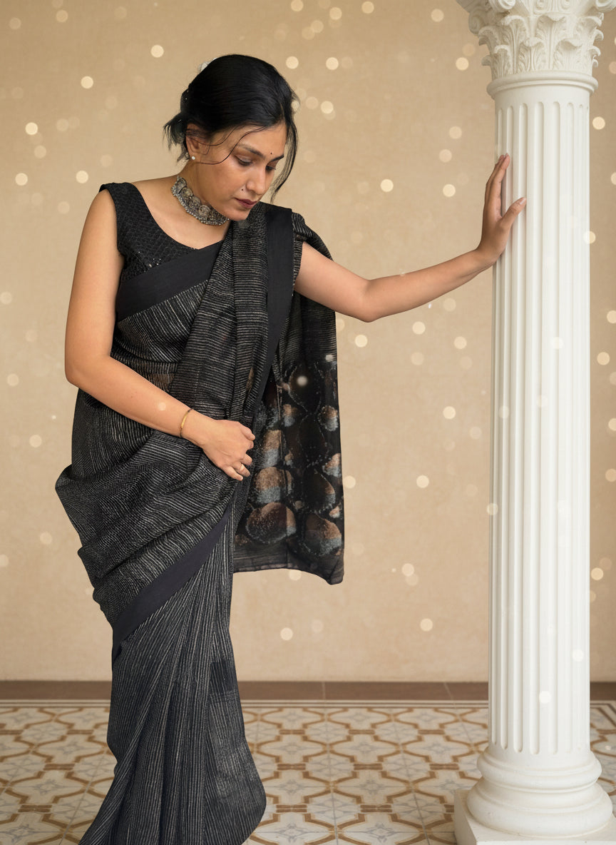 Garima: Black Handwoven Ghicha Silk Saree