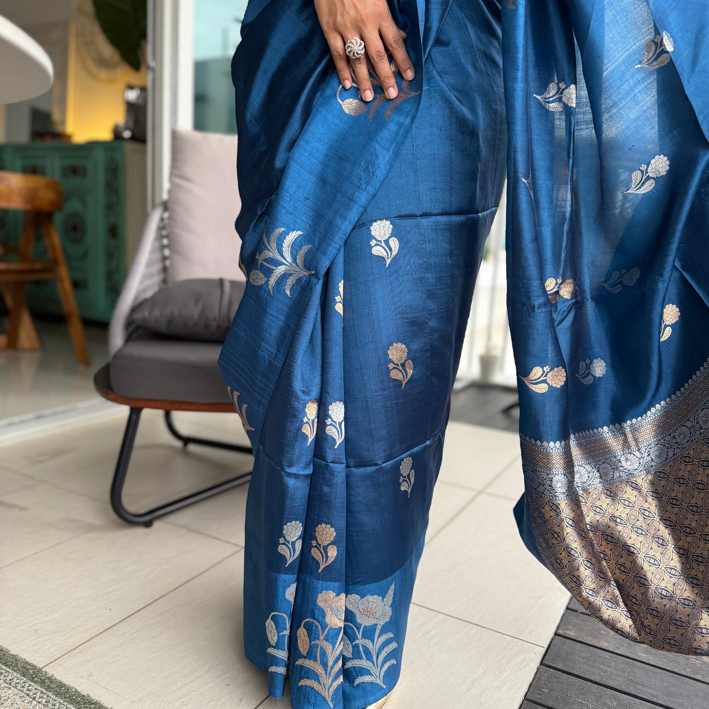 Neelaya: Blue Banarasi Katan Silk Saree