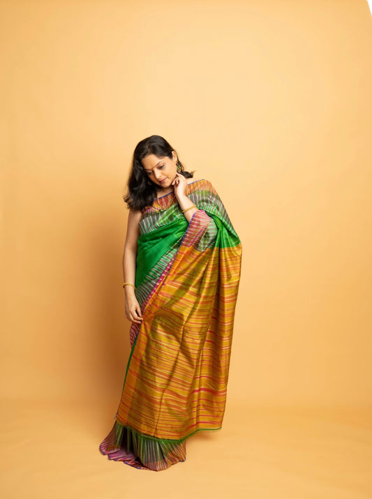 Aranya: Green Sambalpuri Ikkat Silk Saree