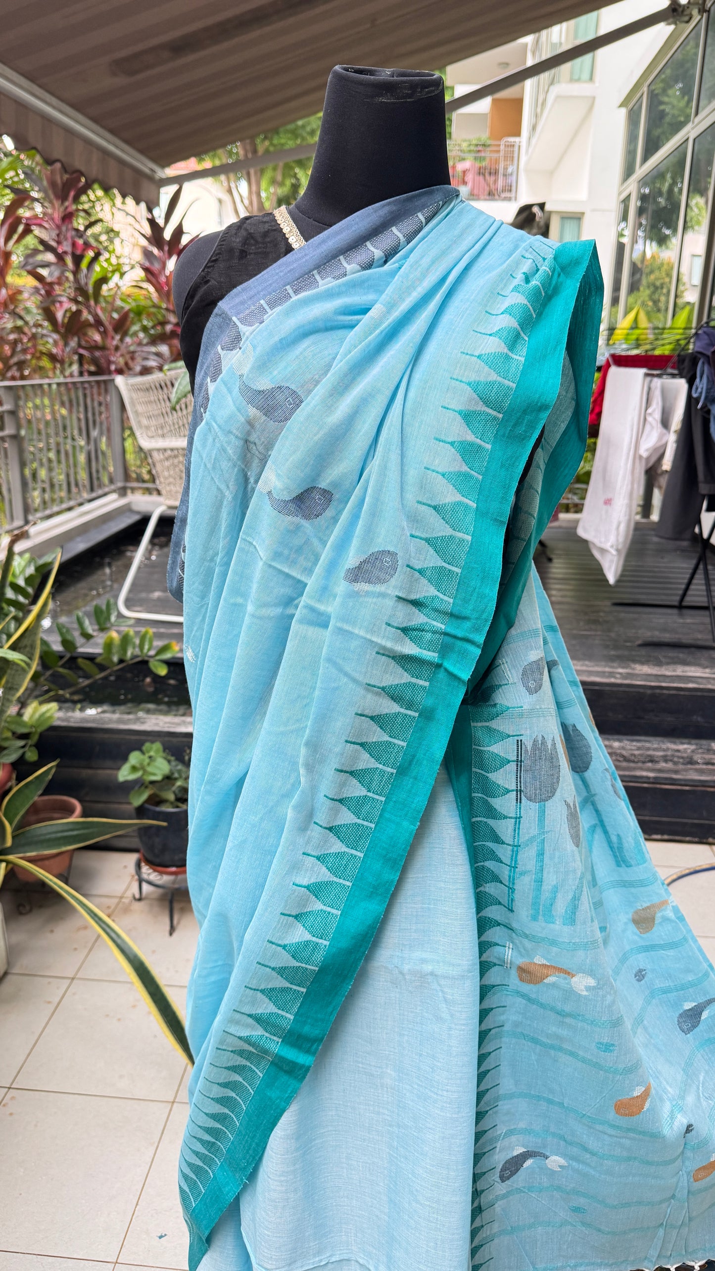Thoibi: Blue Manipuri Handloom Cotton Saree
