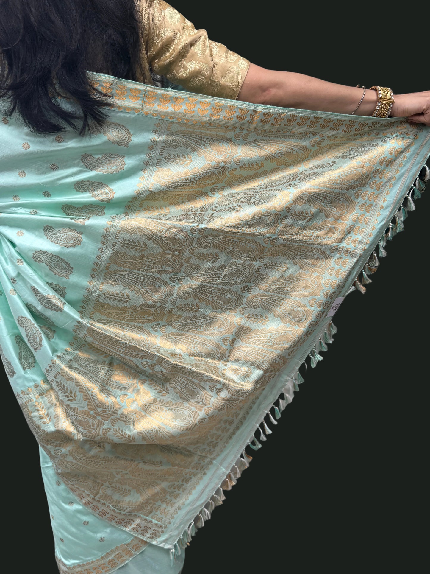 Lekha: Mint Green Handwoven Assam Paat Silk Saree