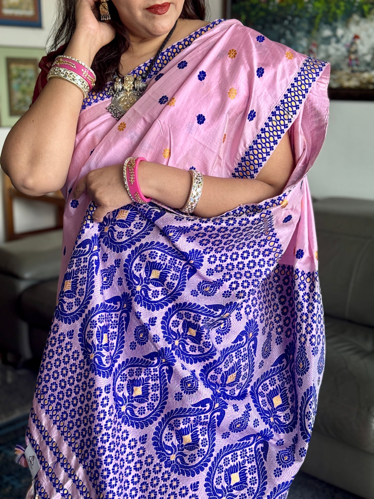 Abha: Pink Handwoven Paat Silk Saree