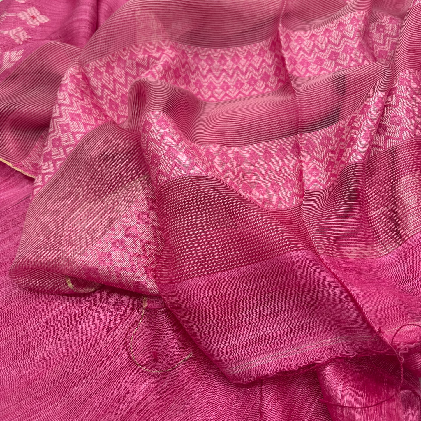 Gulab Tara: Pink Matka Silk Saree with Translucent Muslin Pallu