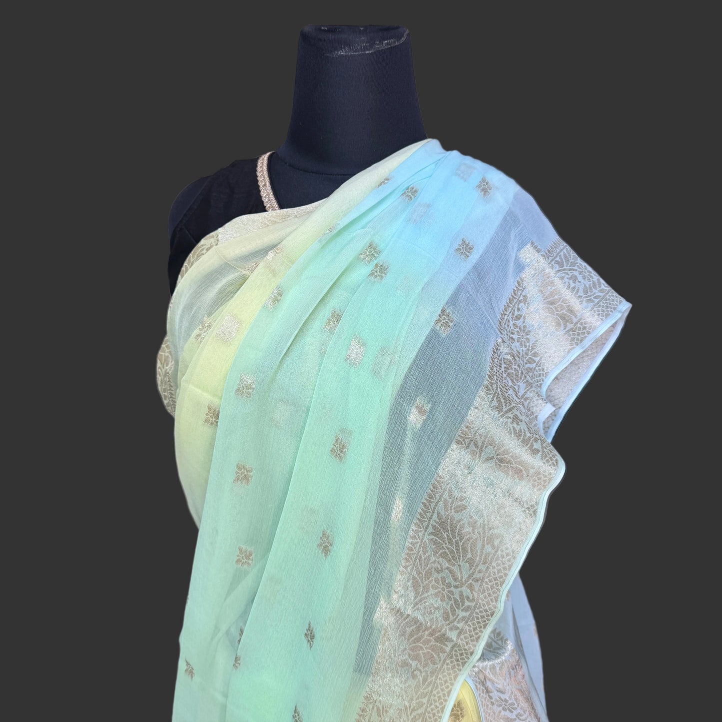 Suhani: Blue & Yellow Chiffon Saree