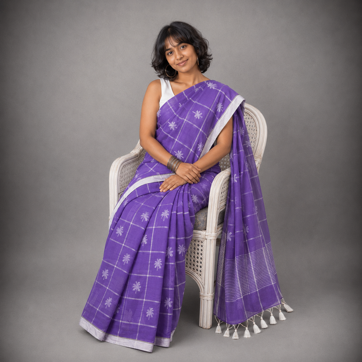 Debolina: Purple Mul Cotton Saree