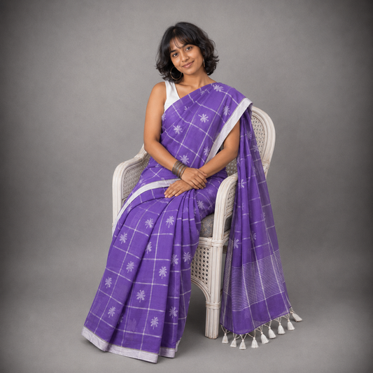 Debolina: Purple Mul Cotton Saree