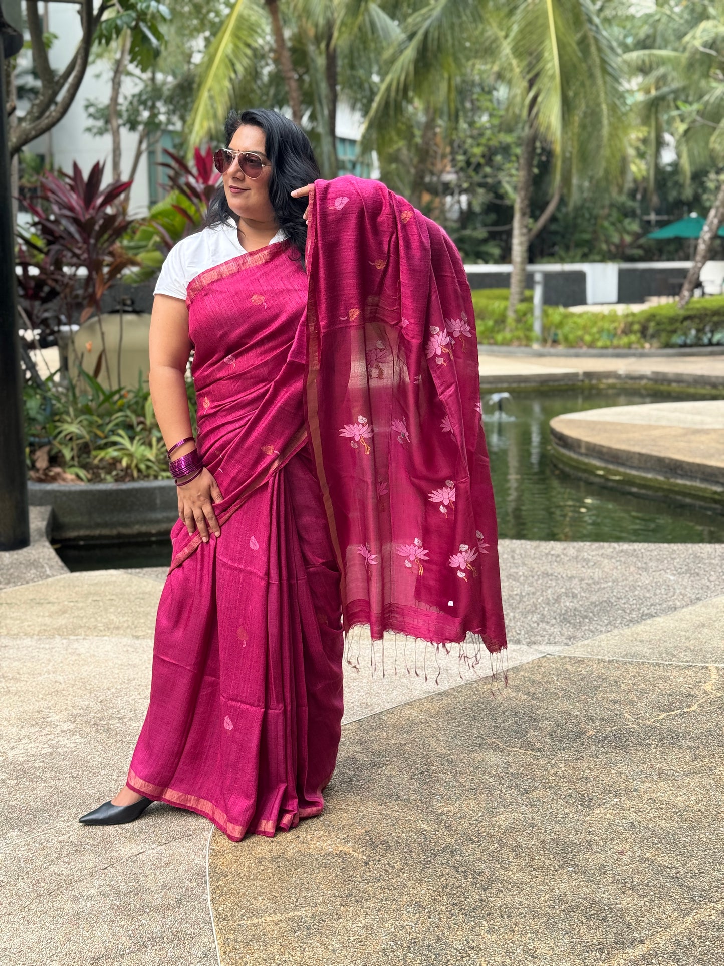 Avni: Pink Handwoven Tussar Silk Saree