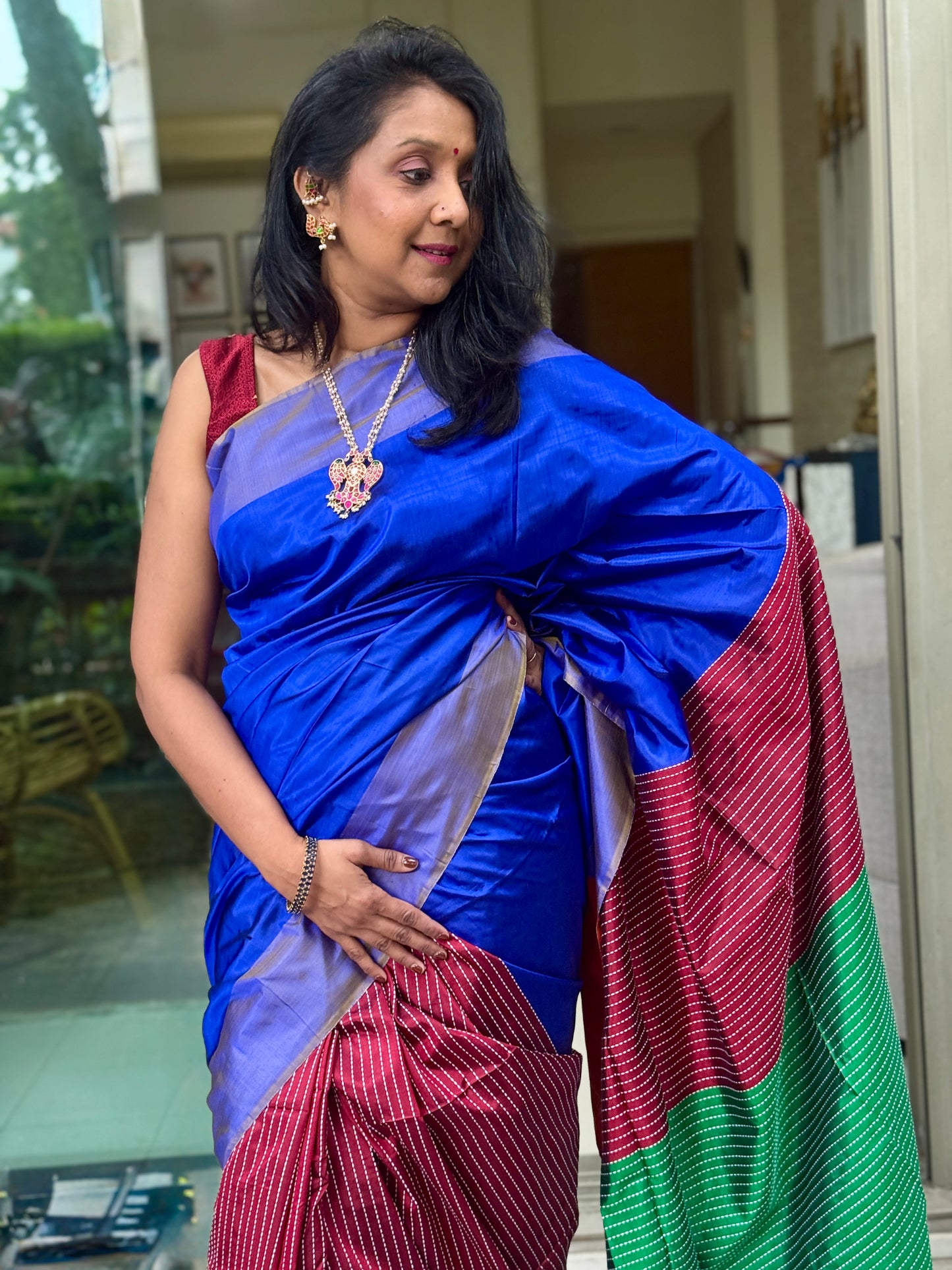 Nivedita: Blue Handwoven Katan Silk Saree