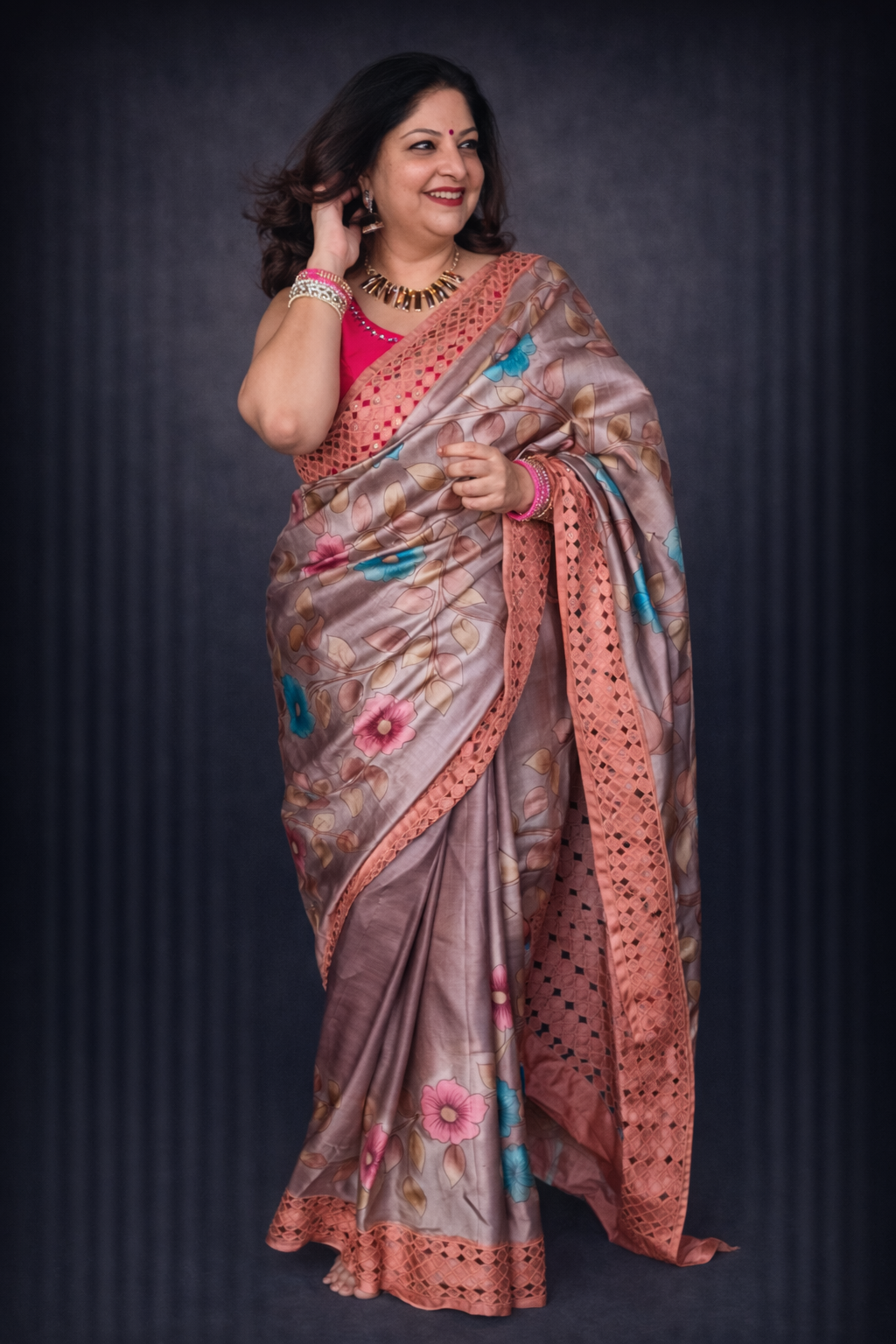 Ishani: Brown Silk Cutwork Saree
