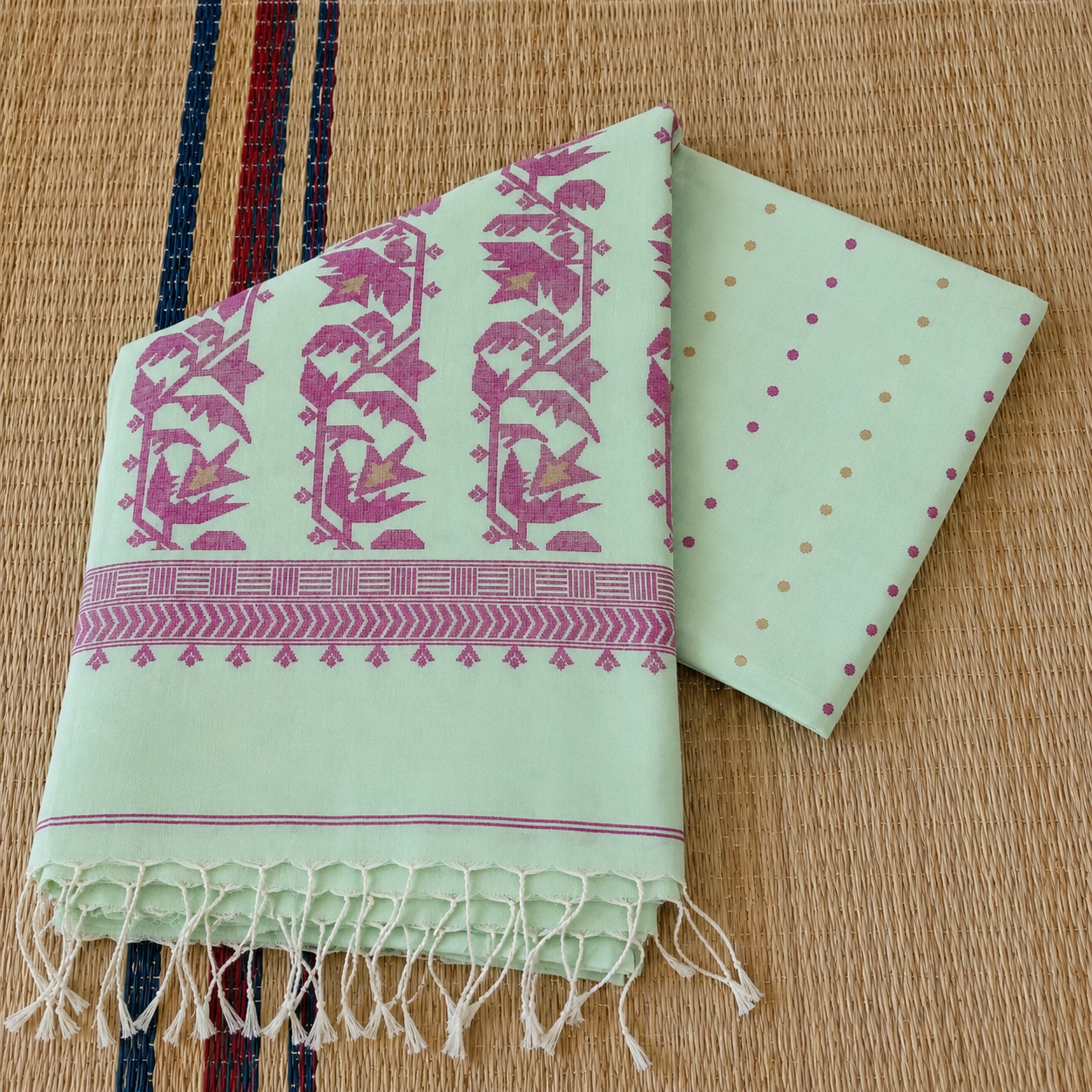 Moushumi: Green Handloom Cotton Jamdani Saree