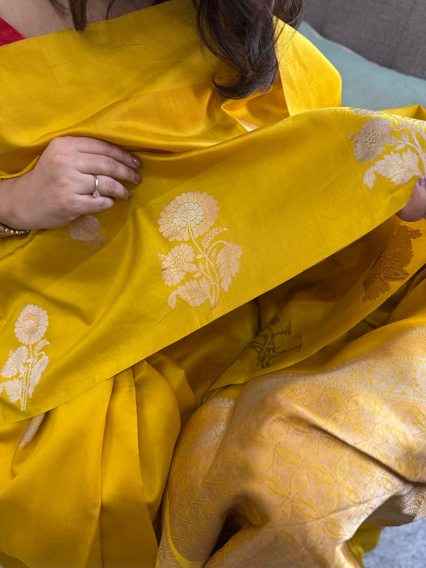 Svarna: Yellow Handwoven Banarasi Katan Silk Saree