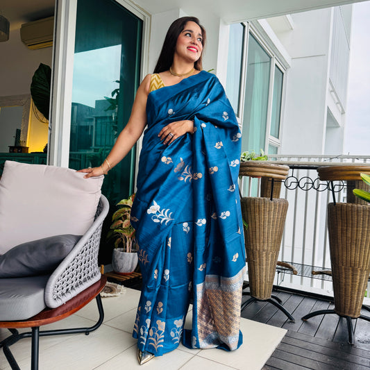Neelaya: Blue Banarasi Katan Silk Saree