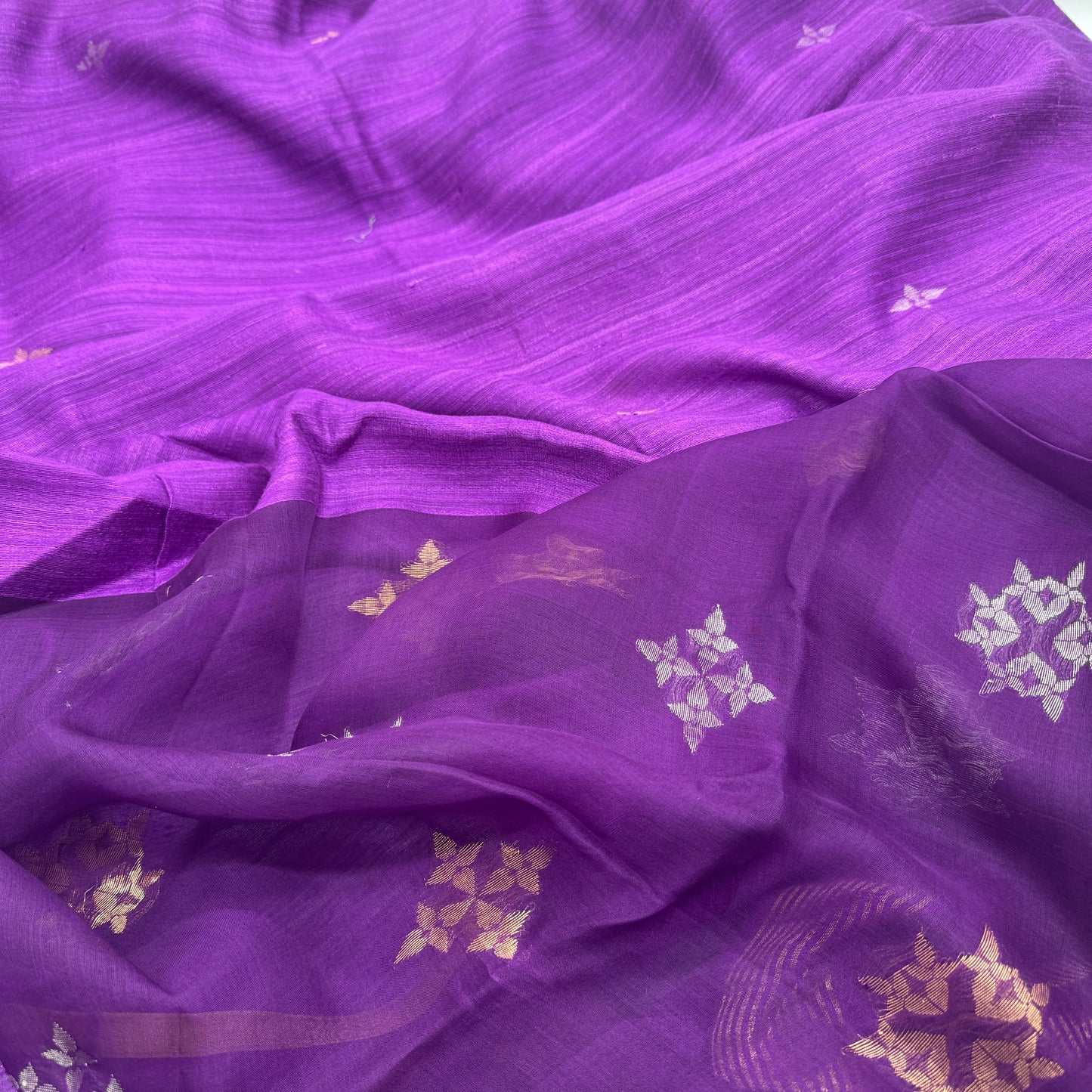 Purple Matka Muslin Saree