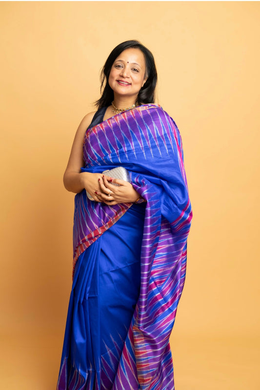 Cobalt Dream: Blue Sambalpuri Ikkat Silk Saree