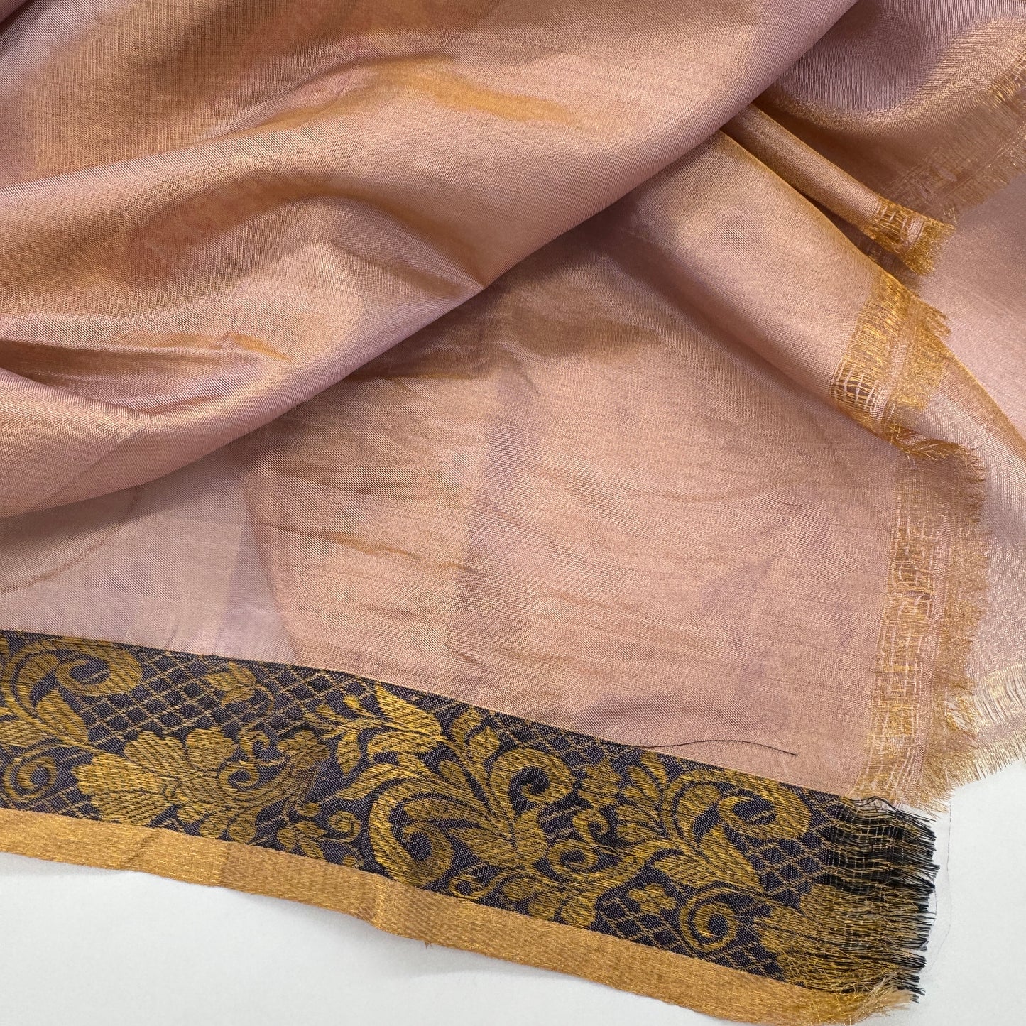 Rosaline: Blush Pink tissue saree with Baluchari pallu
