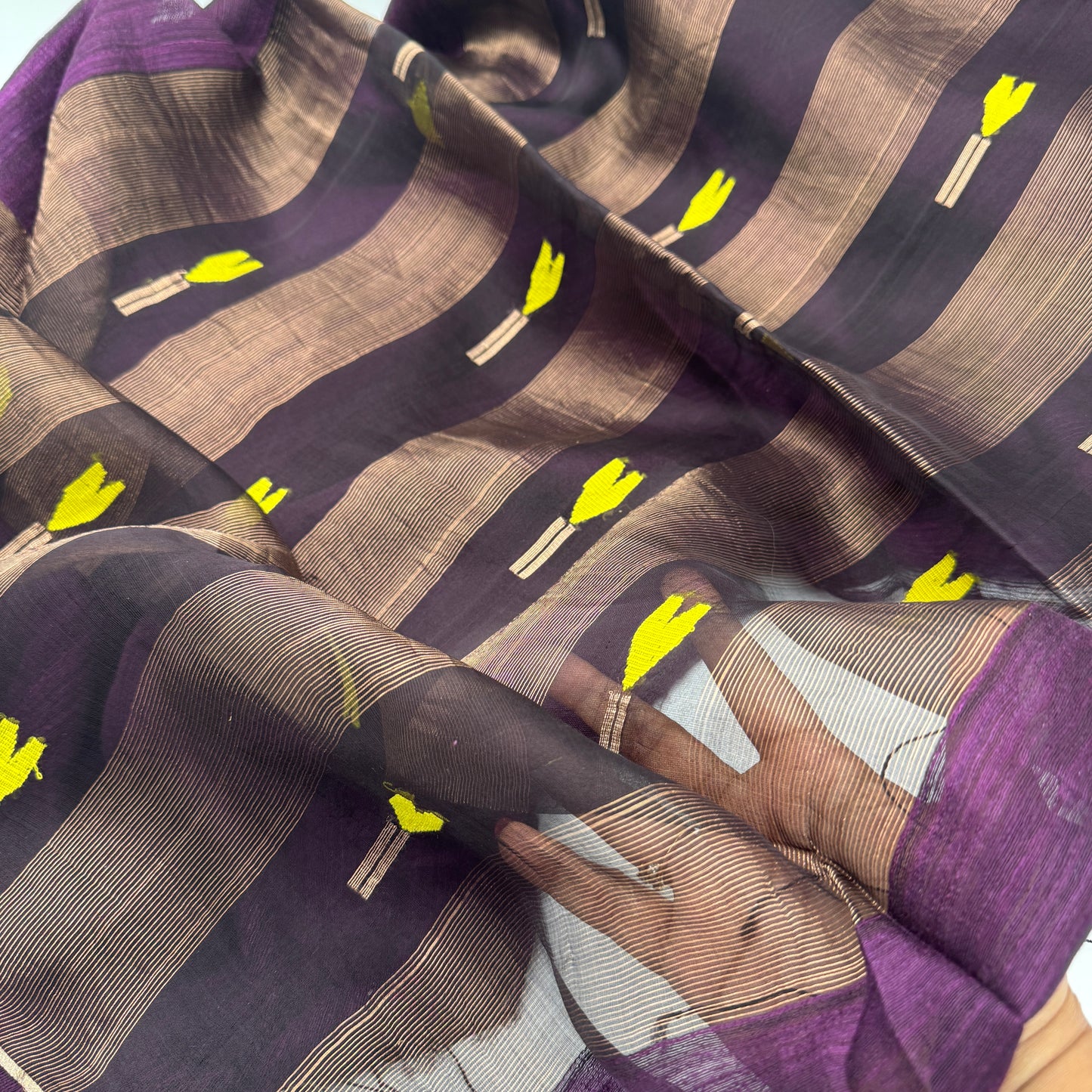 Amrapali: Purple  Matka Silk Saree with Translucent Muslin Pallu