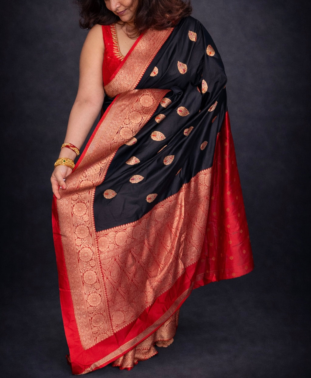 Jaya: Black Handwoven Banarasi Katan Silk Saree