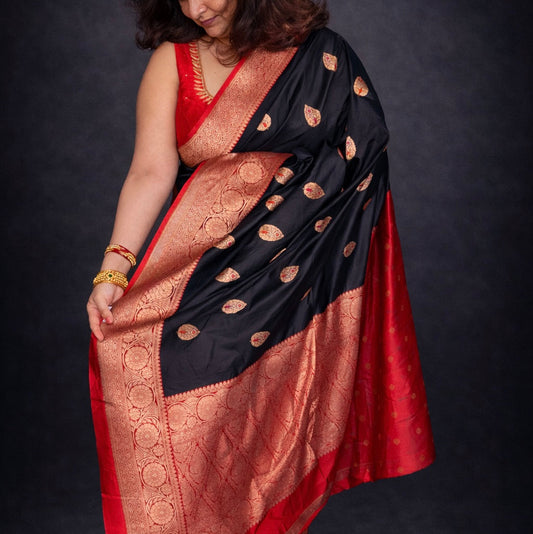 Jaya: Black Handwoven Banarasi Katan Silk Saree